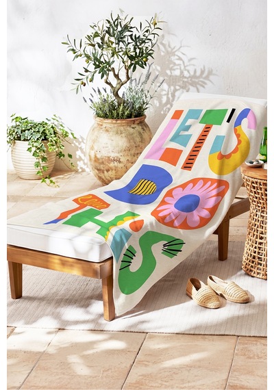 Yazılı Modern Tipografik Plaj Havlusu - Renkli Retro Pop Art Hızlı Kuruyan Mikrofiber Havlu Ayaz Yasemin
