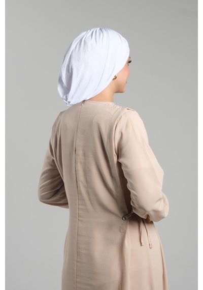 Hürrem Bone Beyaz Pratik Hazır Geçmeli Tesettür Bone Sandy Büzgülü Salaş 2119 42 Beyaz