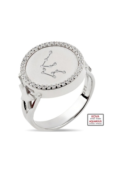 Kuyumcudukkanı Zirkontaşlı"kova Burcu"yüzük-10433-w-aqua 15 Beyaz