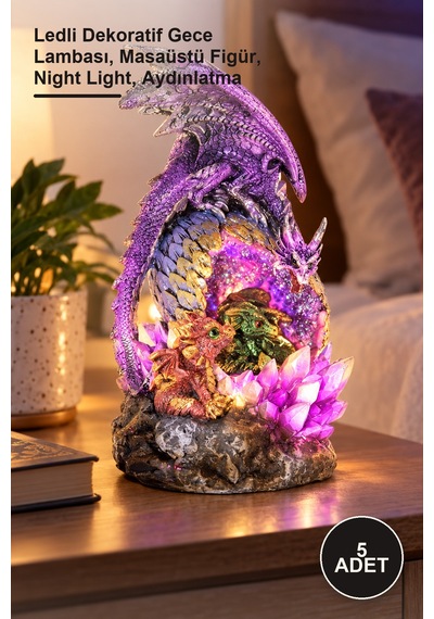 5 Adet Dragon Ailesi Ledli Dekoratif Gece Lambası, Masaüstü Figür, Night Light, Aydınlatma
