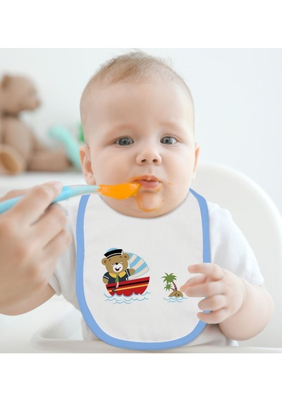 Bk Kids Sevimli Kaptan Tasarımlı Mavi Bebek Mama Önlüğü-2 Mavi
