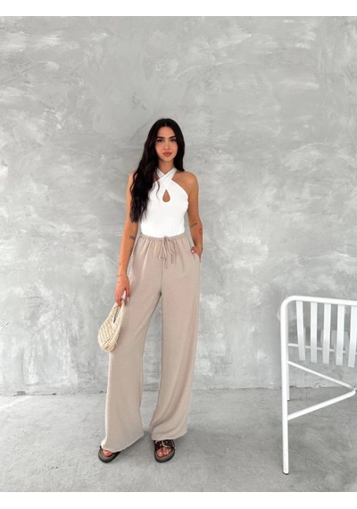Freedom Storee Kadın Ayrobin Oversize Kadın Pantalon - Bej Çok Renkli