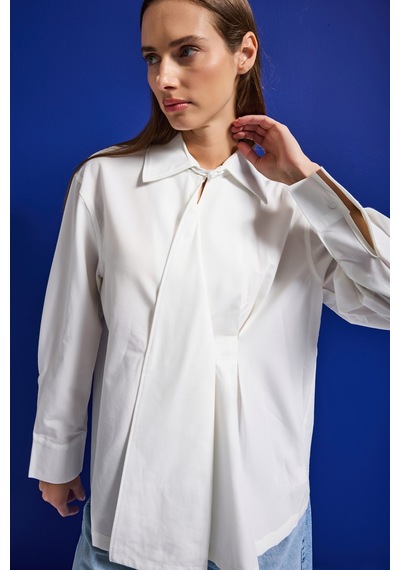 Itsbasic Kadın Beyaz W5 Oversize Özel Pamuk Kumaş Tasarım Gömlek