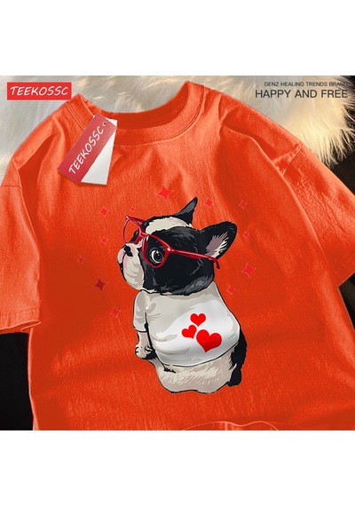Startmore Y2k Vintage Tişört Tee Sevimli Köpek Geri Bakmak Baskı Turuncu Startmore Y2k Vintage Tişört Tee Sevimli Köpek Geri Bakmak Baskı Turuncu