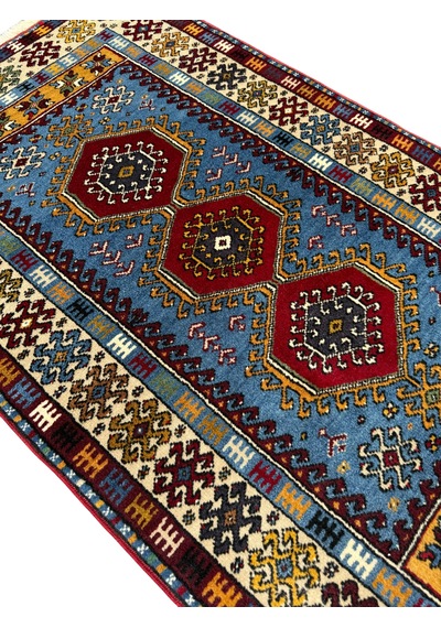 El Dokuma Sıfır Yahyalı Halısı 87x150 Mavi %100 Yün Kök Boya Halı