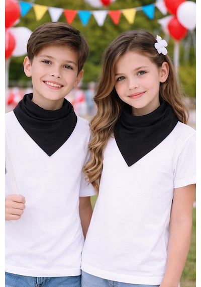 Herşeynota Siyah Düz Fular Bandana 24 Lü Set %100 Pamuk 23 Nisan, 29 Ekim, 30 Ağustos, 19 Mayıs Tören Uyumlu Çok Renkli