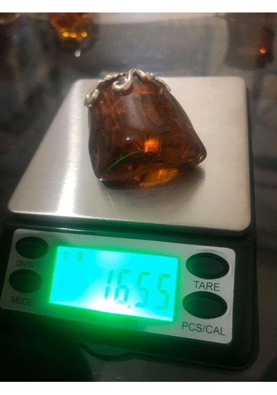 Doğal Kaya Damla Kehribar Kolye Ucu Otantik Gümüş Aparatlı 16,55 Gram