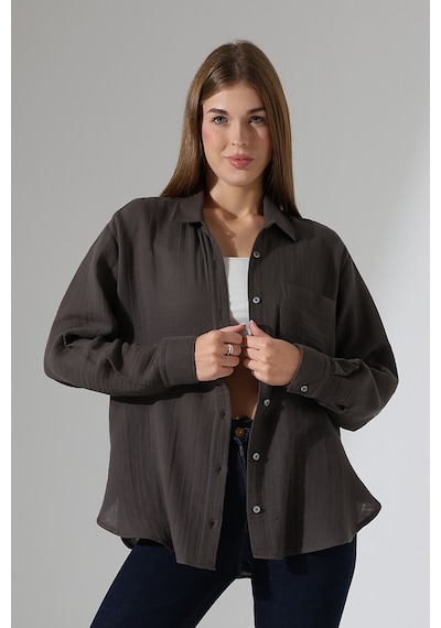 Oversize Basic Müslin Gömlek Antrasit