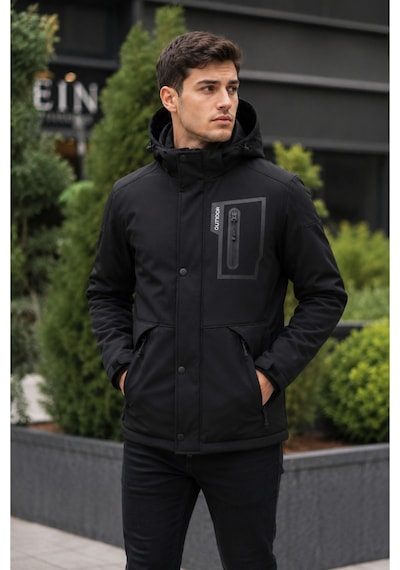 Suit Aydın Erkek Mont İçi Kürklü Kalın Su Geçirmez Mont Outdoor Mont Siyah
