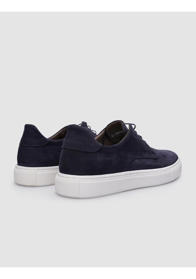 %100 Hakiki Deri Lacivert Nubuk Bağcıklı Erkek Sneaker-lacivert Lacivert