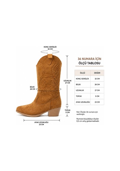 Preshley Kadın Clind Taba Süet Nakişlii Western Kovboy Bot & Çizme TABA SÜET
