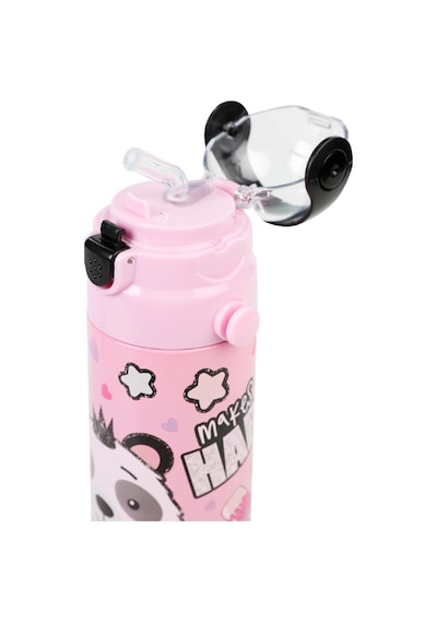 Askılı Pipetli Çelik Suluk Matara 550 Ml Pembe Pembe