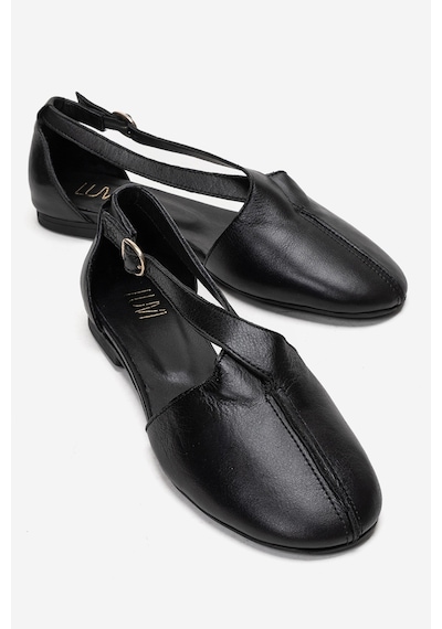 Luvishoes Fable Siyah Cilt Hakiki Deri Yanları Açık Kadın Babet Ayakkabı