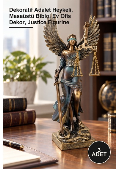 3 Adet Kanatlı Adalet Biblosu Dekoratif Adalet Heykeli, Masaüstü Biblo, Ev Ofis Dekor, Justice Figurine