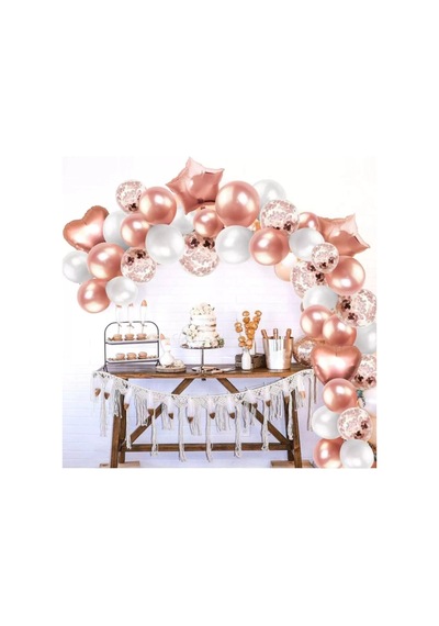 Rose Gold Folyo Kalp Yıldız Balon Rose Konfetili Şeffaf Ve Rose G