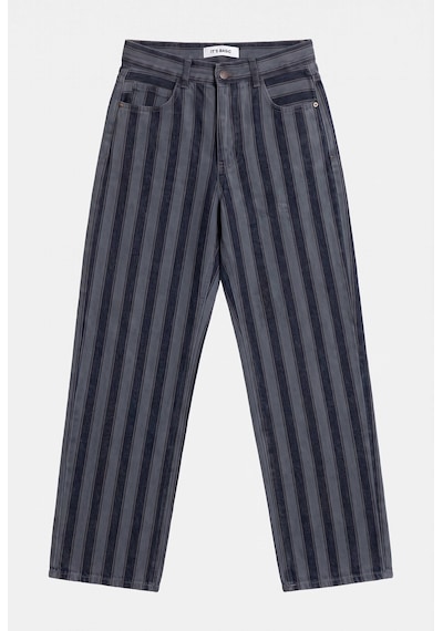 Kadın Mavi Çizgili 1w6-7 Loose Fit Özel Kumaş Tasarım Denim Jean