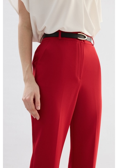 Sateen Kemerli Pantolon - Kırmızı-136700 Kırmızı