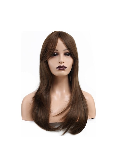Katlı Kesim Perçemli Düz Fiber Sentetik Orta Boy Peruk / Kumral - Ezjı-739957 Renkli