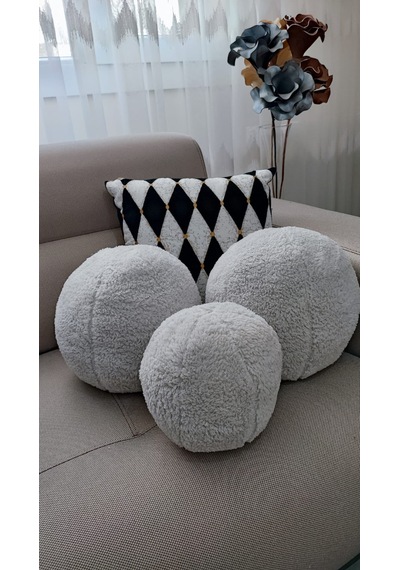 3' Lü Top Kırlent / Yastık 2 Büyük Gri / 1 Küçük Gri 42cm / 25c