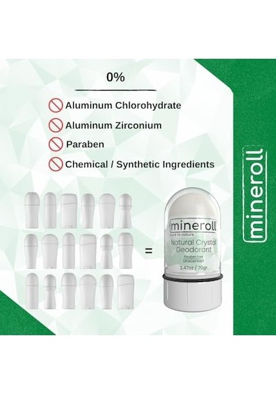Doğal Kristal Deodorant - Vegan, Kokusuz, 24 Saat Koruma, Kadın Ve Erkeler İçin - Alum Taş, Mineral Tuz, Roll-on, 7