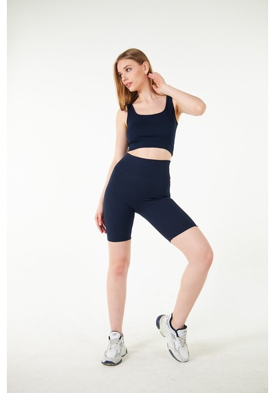 Thiff Gymwear Antrasit Yüksek Bel Toparlayıcı Kısa Şort Spor Fitilli Biker Tayt Lacivert