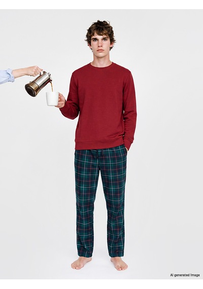 LC Waikiki Lc Waıkıkı Yeşil Regular Fit Ekose Erkek Pijama Takımı