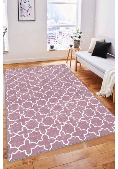 Pembe Spor Kaymaz Tabanlı Makinede Yıkanabilir Halı Mo06n11