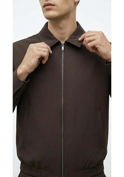 Plus Scorpion Erkek Slim Fit Bomber Fermuarlı Mont Ceket Esnek Kumaş Günlük Şık Casual Ceket Kahverengi