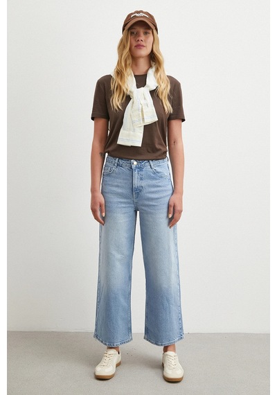 Never More Yüksek Bel Culotte Jean Mavi
