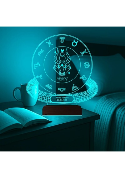 Luvivia Boğa Burcu Taurus Astroloji Doğum Günü Hediyesi Kişiye Özel 3d Lamba - Masa Gece Lambası