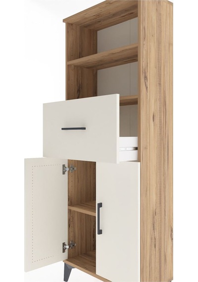 Arges Dolap 3 Raflı Tek Çekmeceli 2 Kapaklı 60x30x163 Çam-aytaşı Çam