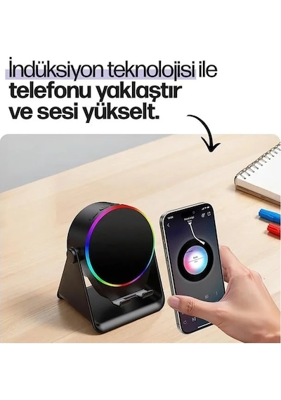 Enkado Ekd-s10 5w İndüksiyonlu Bluetooth Hoparlör Ses Yükselten 2000mah Rgb Işıklı Standlı Speaker - 227186