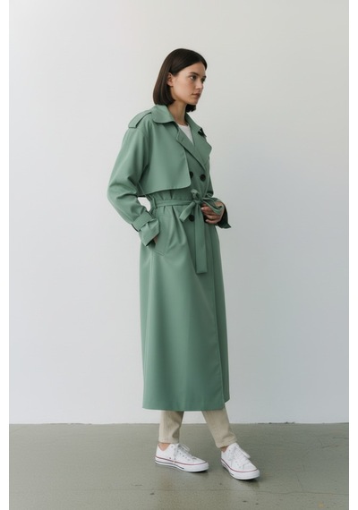 Durivya Kruvaze Yaka Oversize Trençkot Mint Yeşili