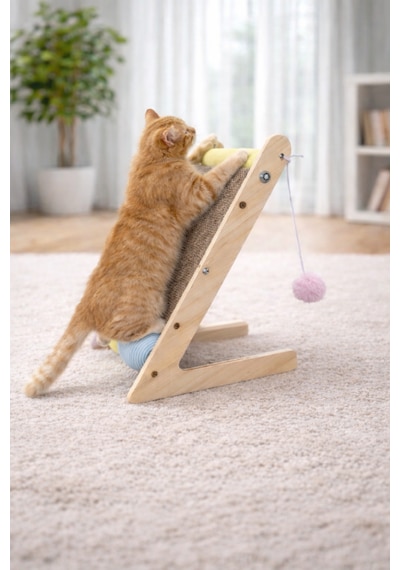 Pureza Ahşap Gövde Kedi Tırmalama Tahtası Oyun Ve Tırmalama Platformu Kedi Oyuncağı Halat Sarımlı Toplu Oyun Alanı