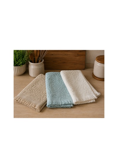 3'lü Jakarlı Püsküllü Mutfak Havlusu Seti 30x50 Cm %100 Pamuk - Sagepearl Çok Renkli