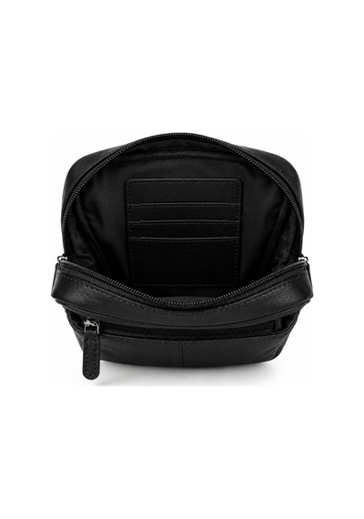 Levano Leather Hakiki İtalyan Dana Derisi Erkek Çapraz Askılı Omuz Çantası 22x16 Cm Fermuarlı Deri Postacı Çanta Siyah