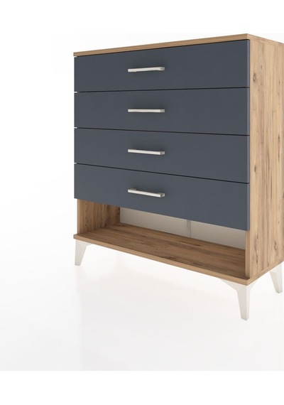 Arges Şifonyer 4 Çekmeceli 88x30x96 Çam-antrasit Atlas Çam
