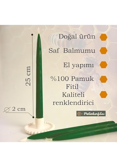 Şamdan 3'lü Mum Yeşil 25x2 Cm Çok Renkli