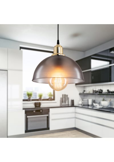 Haus Yarım Küre Buzlu Füme Abs Altın Kuka Süslü Sarkıt Mutfak Salon Avize Kafe Kuaför Aydınlatma Füme
