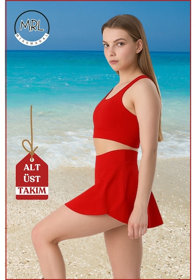 Missmaral Kadın Alt-üst Takım Kırmızı Şort & Crop Denizde Havuz Sporda Casual/günlük Kullanım Kırmızı Kırmızı