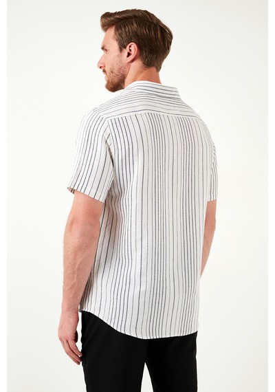 Buratti Çizgili Pamuklu Slim Fit Kısa Kollu Erkek Gömlek Cf23S116097 Beyaz-Siyah
