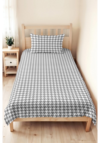 Gri Geometrik Genç Odası Tek Kişilik Pike Takımı - Modern Kazayağı 160x220 Cm Kapitone Yatak Örtüsü Turuncu