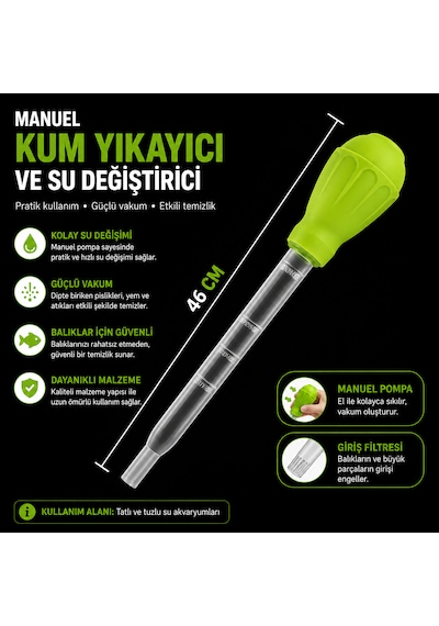 Manuel Akvaryum Su Değiştirici Kum Yıkayıcı Sifon Pompası Güçlü Vakumlu Dip Temizleme Aparatı Balık Dostu Akvaryum Temizlik Seti