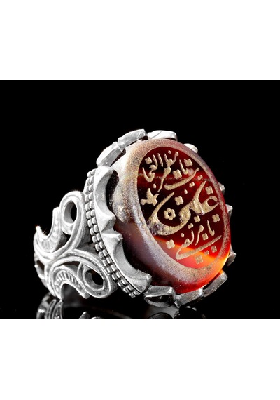 925 Ayar Gümüş Yüzük, İslami Yüzük, Erkek Yüzük, Doğal Akik Taşı Stil-4 Gümüş