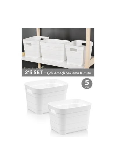 2 Adet Dekoratif Piramit Saklama Kutusu - Dolap İçi Düzenleyici Çok Amaçlı Organizer 5 Litre Beyaz Beyaz