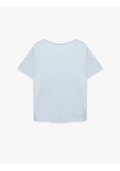 Koton Kısa Kollu Bisiklet Yaka Viskon Basic Pijama Üstü Mavi 6slk40028mk