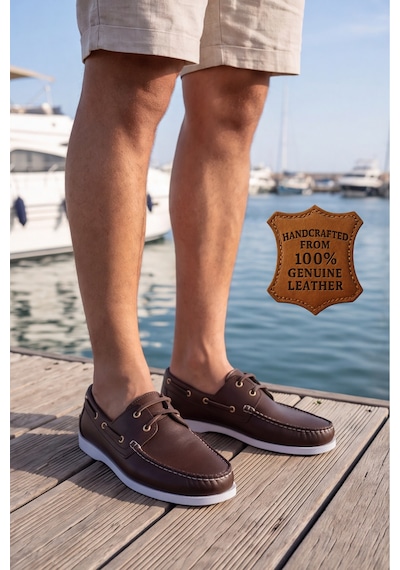 Nautical Hakiki Deri Kahverengi Kauçuk Anti Sararma Özellikli Taban Boat Shoe Loafer Makosen Cas... Beyaz - Kahverengi Nautical Hakiki Deri Kahverengi Kauçuk Anti Sararma Özellikli Taban Boat Shoe Loafer Makosen Cas... Beyaz - Kahverengi