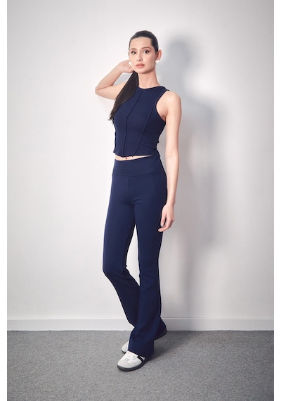 Fullamoda Beli Lastikli Yüksek Bel Flare Pantolon 25ygb650126130-lacivert Lacivert