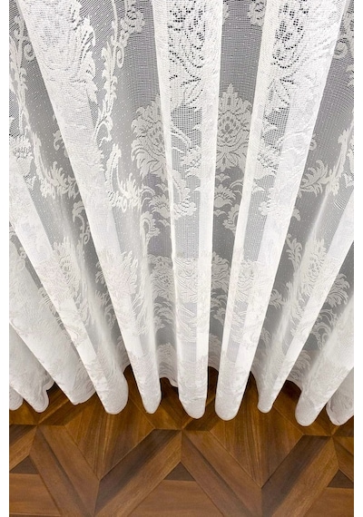 Caserta Damask Dantel Çiçek Desen Beyaz Düz Örme Tül Perde 1.sınıf Kalite Beyaz - Ekru