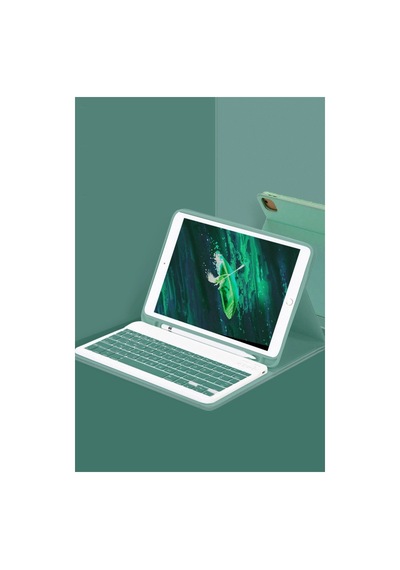 İpad Uyumlu Pro 12.9 2024 Kılıf Kc01 Smart Klavyeli Tablet Kılıfı - Koyu Yeşil